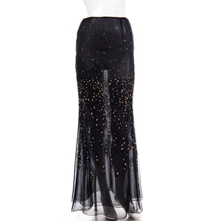 Bill Blass Vintage Silk Beaded Sequins Sheer Long Evening Skirt