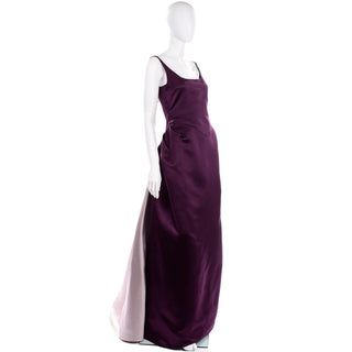 Bill Blass Vintage Purple Satin Evening Gown w Lavender Train