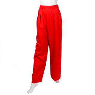 Bill Blass Red Orange wool pantsuit high waisted wide leg trousers