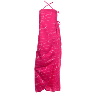 Hot Pink Bill Tice Vintage Maxi Dress With Crossover Straps With Side Ties