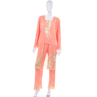 Bill Tice Vintage Deadstock Peach 3 pc Loungewear Pajama Set W Original Tag 1970s