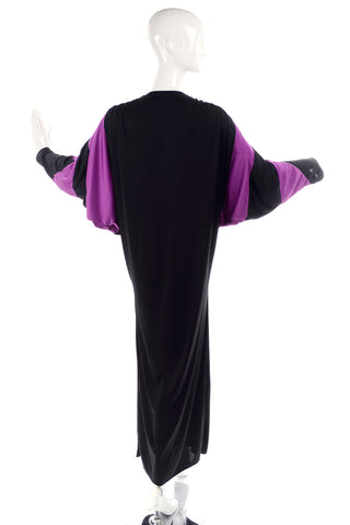 One Size Bill Tice Vintage Black & Purple Jersey Dress W Batwing Sleeves