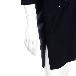 Vintage Pierre Cardin Black Dress w Button Detail Diagonal