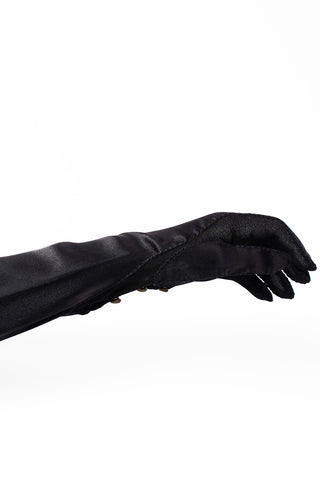 1950s Black Satin Long Vintage Opera Gloves 6