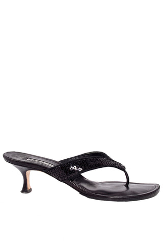 Vintage Manolo Blahnik black sequin thong sandals