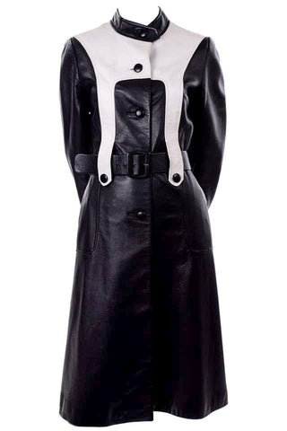 Mod black and white leather jacket with high neck