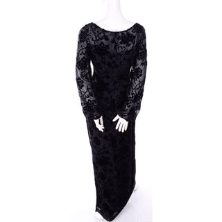 1980s Bloomingdales Vintage Burn Out Black Velvet Evening Dress gown