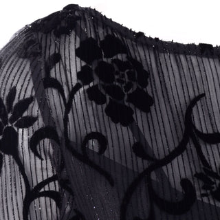 1980s Bloomingdales Vintage Burn Out Black Velvet Evening Dress shimmer