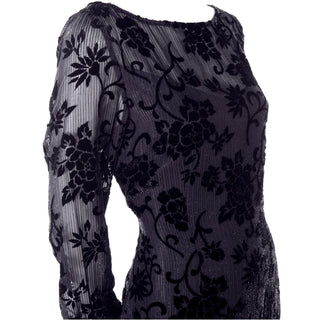 1980s Bloomingdales Vintage Burn Out Black Velvet Evening Dress Long gown