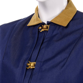 Rare Vintage Bill Atkinson Blue Skirt Jacket Suit With  Brass Closures