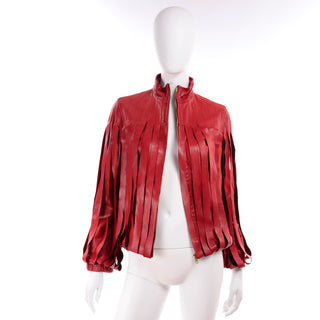 Bottega Veneta Burgundy Red Leather Jacket w High collar