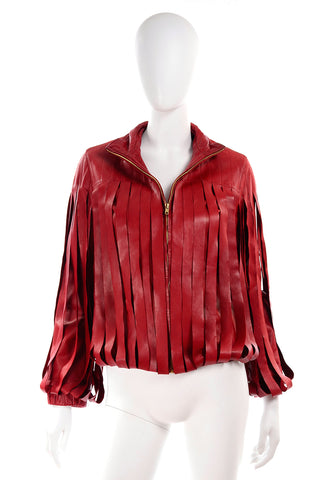 Red Fringe Leather Jacket by Bottega Veneta
