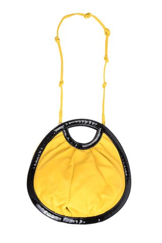 RESERVED // 1980s Braccialini Vintage Yellow Round Circle Handbag w Dust Bag