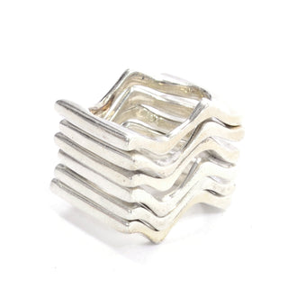 Set of 6 1970s Brusca Dante Modernist Sterling Silver Stacking Rings Size 7 Signed by artist 