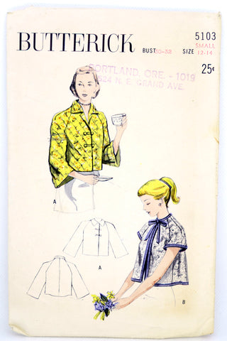 1949 Vintage Butterick 5103 Bed Jacket Lingerie Sewing Pattern