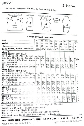 1930s Butterick 8097 Vintage Blouse Pattern