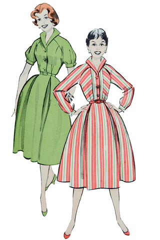 1950s Butterick 8500 Vintage Sewing Pattern for Shirtwaist Dress W Full Skirt