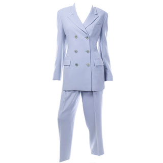 Calvin Klein Collection Periwinkle Blue Longline Blazer Jacket and Trousers Suit Excellent