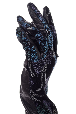 Carlos Falchi Vintage Abstract Floral Leather Opera Gloves 80s