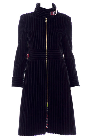 Carolina Herrera Black Ribbed Velvet Zip Front Coat