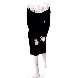 Carolina Herrera 3Pc Black Velvet Ruffle Top Skirt & Pants Suit New Deadstock $3250 