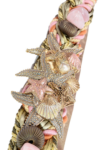 1980s Carolyn Tanner Designs Atlanta Vintage Seashell Starfish Ribbon Belt Modig