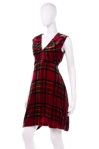Red Plaid Velvet JC de Castelbajac Sleeveless Dress Designer Dress