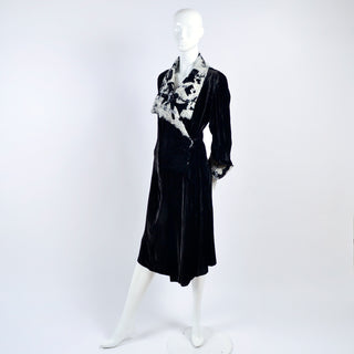 1990s Catherine Bacon Vintage Black & White Velvet Mohair Evening Coat with Sequins