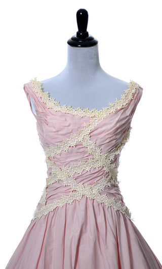 Ceil Chapman Vintage Dress in Pink 1950s with Lace Trim - Dressing Vintage