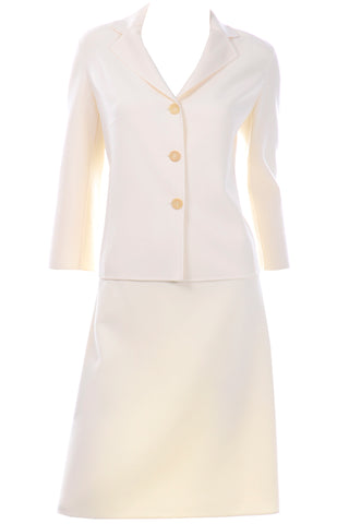 Celine Ivory Cream Vintage 2 pc Skirt and Jacket Suit lightweight unlined
