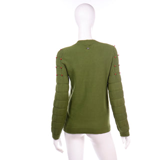 Chanel Green Cashmere Blend Sweater with Brick Red Beads Fr 42