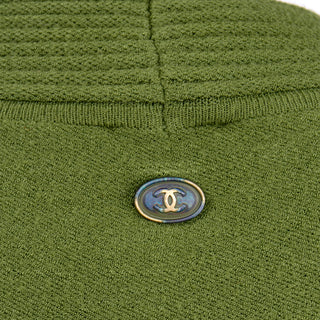 Chanel Green Cashmere Blend Sweater with Brick Red Beads CC logo