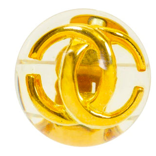 Vintage Chanel Lucite Gold CC Dome 1980s Clip Back Earrings