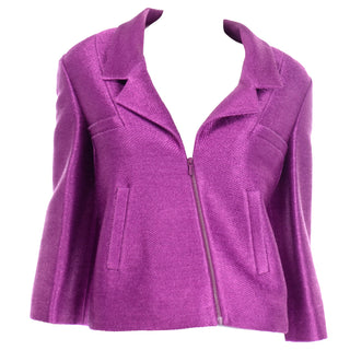 Chanel 2001 Magenta Purple Cropped Jacket front asymmetrical zipper