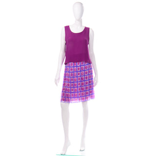 Chanel 2001 Silk CC Logo Skirt & Top Purple Magenta Pink