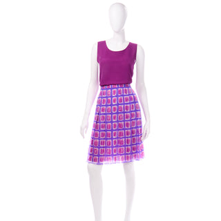 Vintage Silk Chiffon Chanel 2001 Silk Logo CC Skirt & Top Purple Magenta Pink