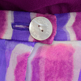 Chanel 2001 Silk Logo Skirt & Top Purple Magenta Pink silk