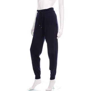 Chanel Cashmere Drawstring Jogger Pants in Midnight Blue CC Logo Hardware