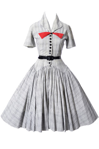 Charles Cooper Vintage 1950s Dress Black and White Plaid Cotton - Dressing Vintage