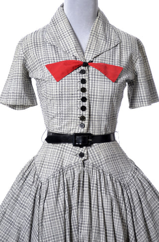 Charles Cooper Vintage 1950s Dress Black and White Plaid Cotton - Dressing Vintage