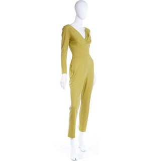 1970s Chartreuse Green Wool Fully Lined Vintage Jumpsuit Unique LIne