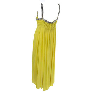 1960s chartreuse silk beaded keyhole vintage gown