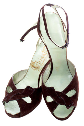 1940s Chianti Peep Toe Suede Shoes 8.5 - Dressing Vintage