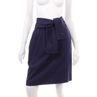 Chloe Navy Blue Wool Skirt sash belt
