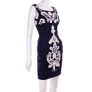 1990s Vintage Christian Lacroix Midnight Blue Embroidered Dress