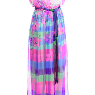Christian Rupert Silk Chiffon Floral Maxi Dress and Rainbow Rope Belt