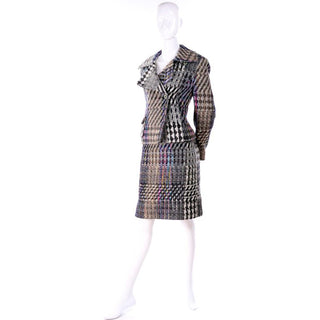 Vintage Christian Lacroix Multi Colored mixed plaid patterned skirt suit