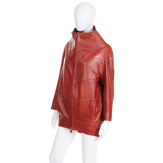 1996 Claude Montana Runway Vintage Leather Funnel Neck Jacket double zippeer