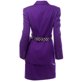 1990s Vintage Claude Montana Purple Blazer Jacket and Skirt Suit