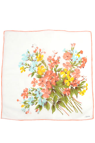 1970s Colette Salmon Pink & Yellow Floral Cotton Scarf
